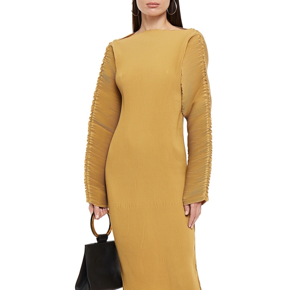 Toteme Mia Vana Ribbed Long-Sleeve Midi Dress, Size S